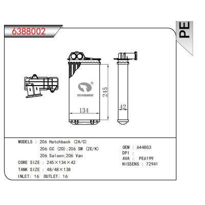  适用于206 Hatchback (2A/C)206 CC (2D);206 SW (2E/K)206 Saloon;206 Van OEM:6448G3