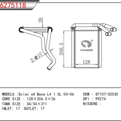 适用于丰田 Scion xA Base L4 1.5L 04-06     暖风