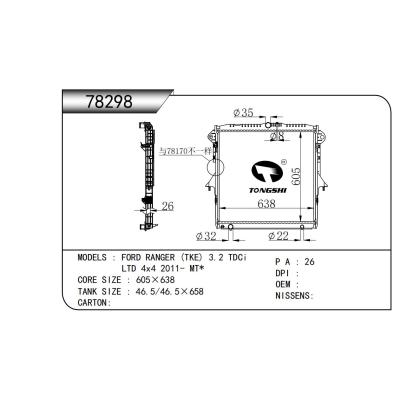 适用于  福特 撼路者 FORD RANGER (TKE) 3.2 TDCi  LTD 4x4 2011- MT*  散热器